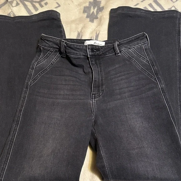 A117. Black high rise Wide Leg Jeans - have been altered size 26 - Picture 5 of 14